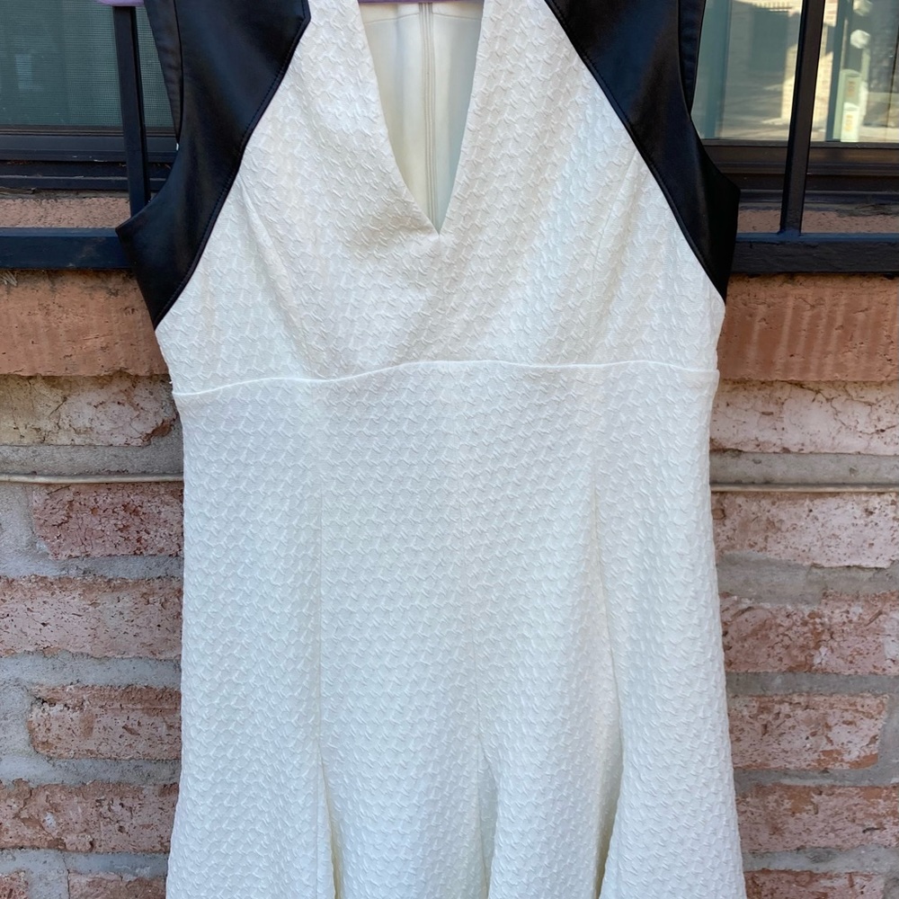Super rare Guess dress; white with black pleather shoulders